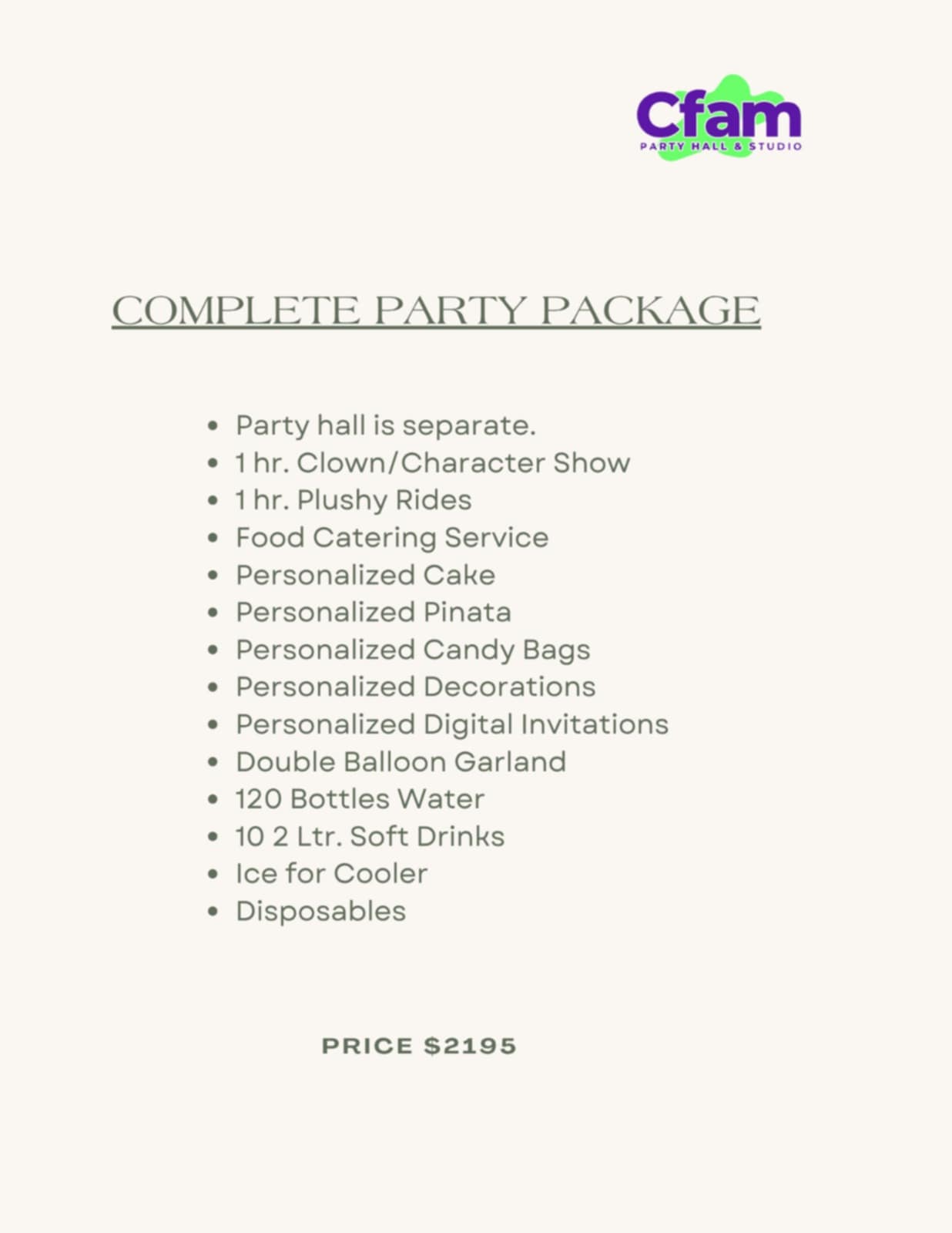 CFam Party Hall Prices