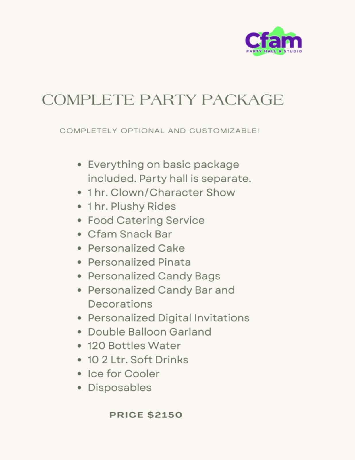 CFam Party Hall Prices